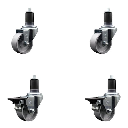 Service Caster 3'' Semi Steel Wheel Swivel 1-5/8'' Expanding Stem Caster Set 2 Brakes, 4PK SCC-EX20S314-SSS-2-PLB-2-158